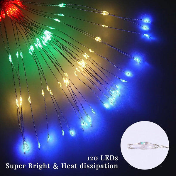 Solar Garden Lights - 4 Pack 120 LED Starburst Lights, Outdoor Waterproof, 18 Hrs Working Time, Decor for Courtyard, Garden, Christmas Party (Warm White) (Colorful)2