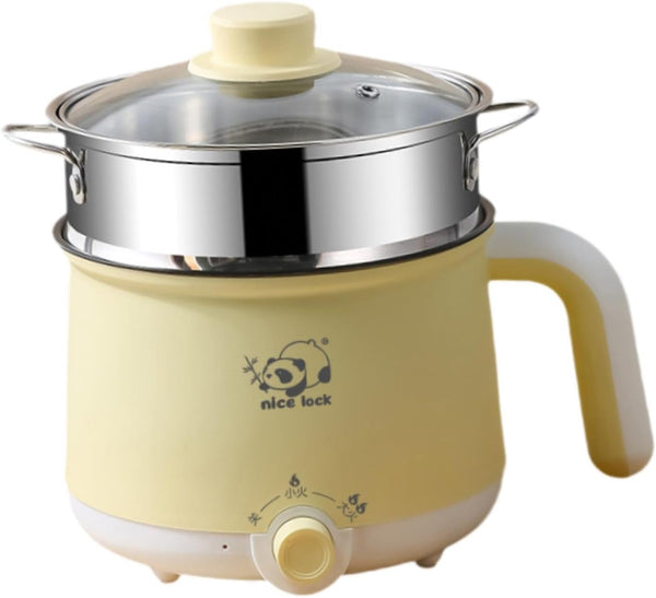 Mini Electric Hot Pot with Steel Steamer, 6.89 in Nonstick Stainless Steel Travel Cooker for Dorm and Home Cooking7