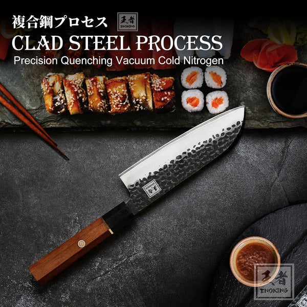 Japanese Santoku Knife, 7 Inch Chef Knife 5 Layer 9CR18MOV Clad Steel for Meat Cutting, Super Sharp Kitchen Cooking Knife with Ebony Bolster African Rosewood Handle -Wooden Box2