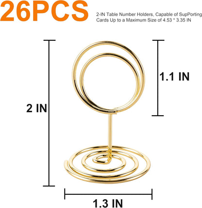 Table Number Holders, 26PCS Place Card Holder, Photo Holder (2" Gold) | Picture Holder, Cards Stand Name Menu Clips, Small Size Table Sign Card Holders for Centerpieces Wedding Birthday Party2