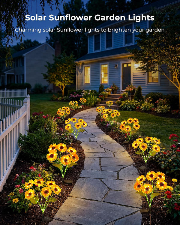 3 Pack 6 Head Solar Sunflower Garden Stake Lights Waterproof6