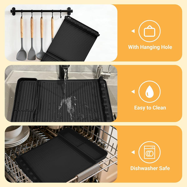 Silicone Grill Mat for Blackstone Griddles & Outdoor Grills - Heat Resistant (450°F) Countertop Protector, Non-Slip Tool Organizer & Grease Catcher, 16X11.5 Inch(Black)4