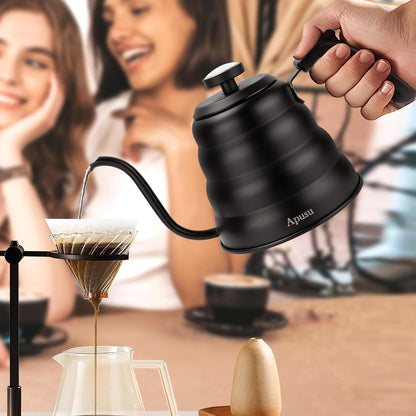 Tea Kettle with Thermometer,Black Gooseneck Coffee Kettle Pot Stovetop,40Oz | Stovetop Tea Kettle,Teapot Pour over Kettle,1200Ml,6 Cup, 1Pack2