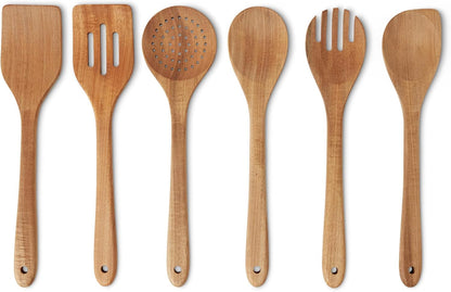 Wooden Cooking Utensils, 6-Piece Set, Acacia Wood, Pre Oiled, Cookware-Safe, Ideal for Nonstick1