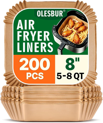 Air Fryer Liners Disposable, 200Pcs 8 Inch Airfryer Paper Liners, Unbleached Parchment Paper for Air Fryer Basket, Non-Stick Air Fryer Accessories, Liners for Baking, Parchment Paper Sheets1