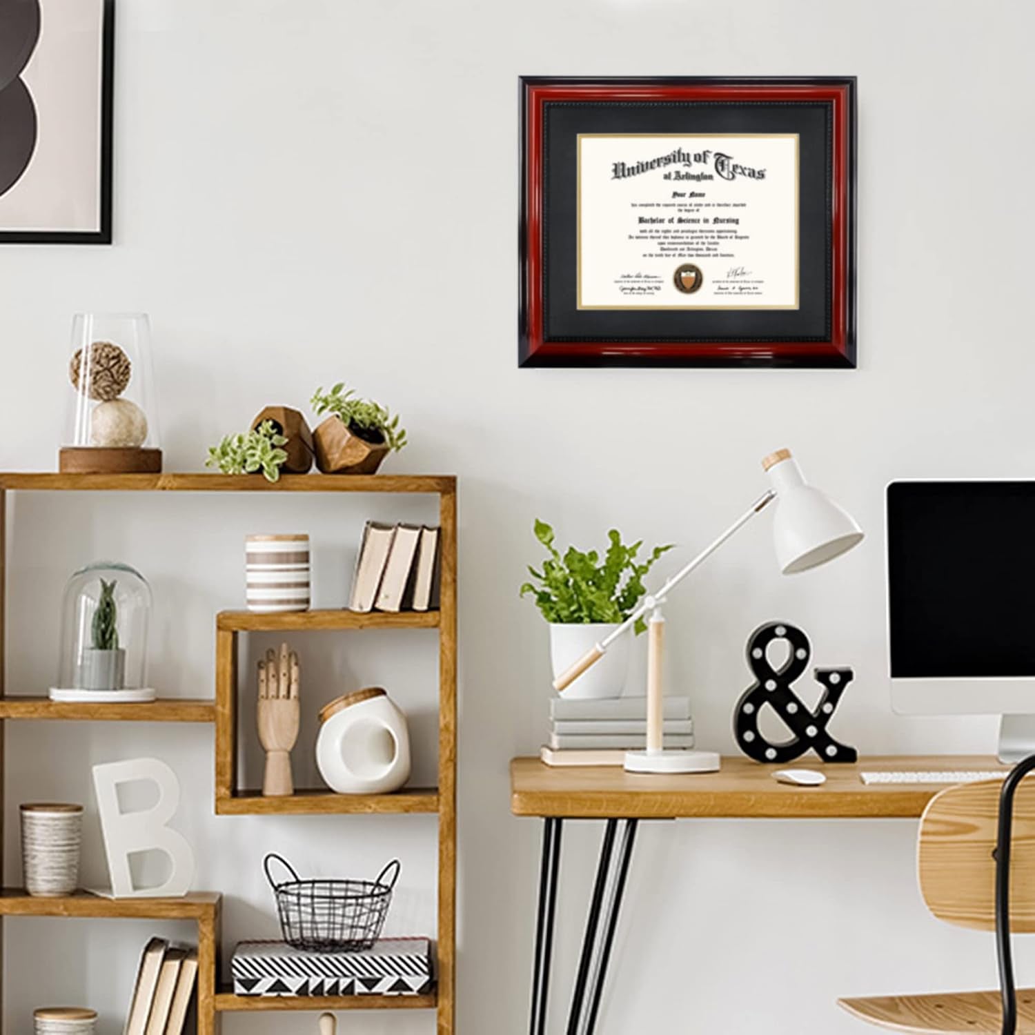 11x14-diploma-degree-frame-with-mat-or-display-15x18-certificates-without-mat-solid-wood-cherry-finish-with-intricate-black-rope-detail-uv-protection-acrylic