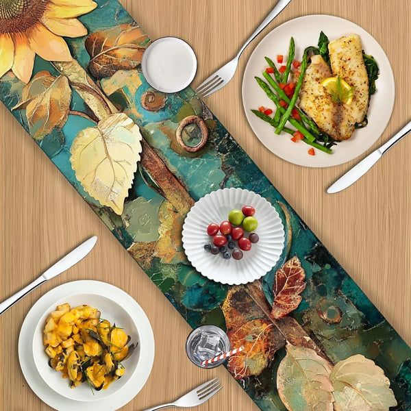 Elegant Sunflower Table Runner and Placemat Set – 5-Piece Rustic Dining Table Decor with 1 Table Runner & 4 Placemats – Bright Yellow Floral Design for Everyday or Seasonal Use4