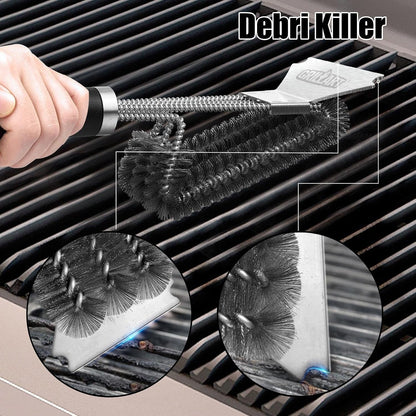 Grill Brush and Scraper BBQ Brush for Grill, Safe 18" Stainless Steel Woven Wire 3 in 1 Bristles Grill Cleaning Brush, BR-45166