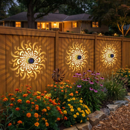 Solar Fence Lights 2 Pack Outdoor Deck Step Wall Lights Metal Waterproof LED Warm Yellow Light for Garden Post Patio Backyard Yard Decor (Mandala-5, 2)2