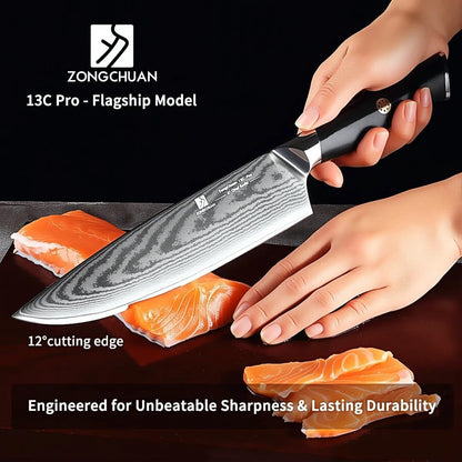 8-Inch Damascus Chef Knife, 67-Layer High Carbon Stainless Steel Kitchen Knife with Ergonomic G10 Handle, Protective Sheath & Gift Box for Home and Professional Use3