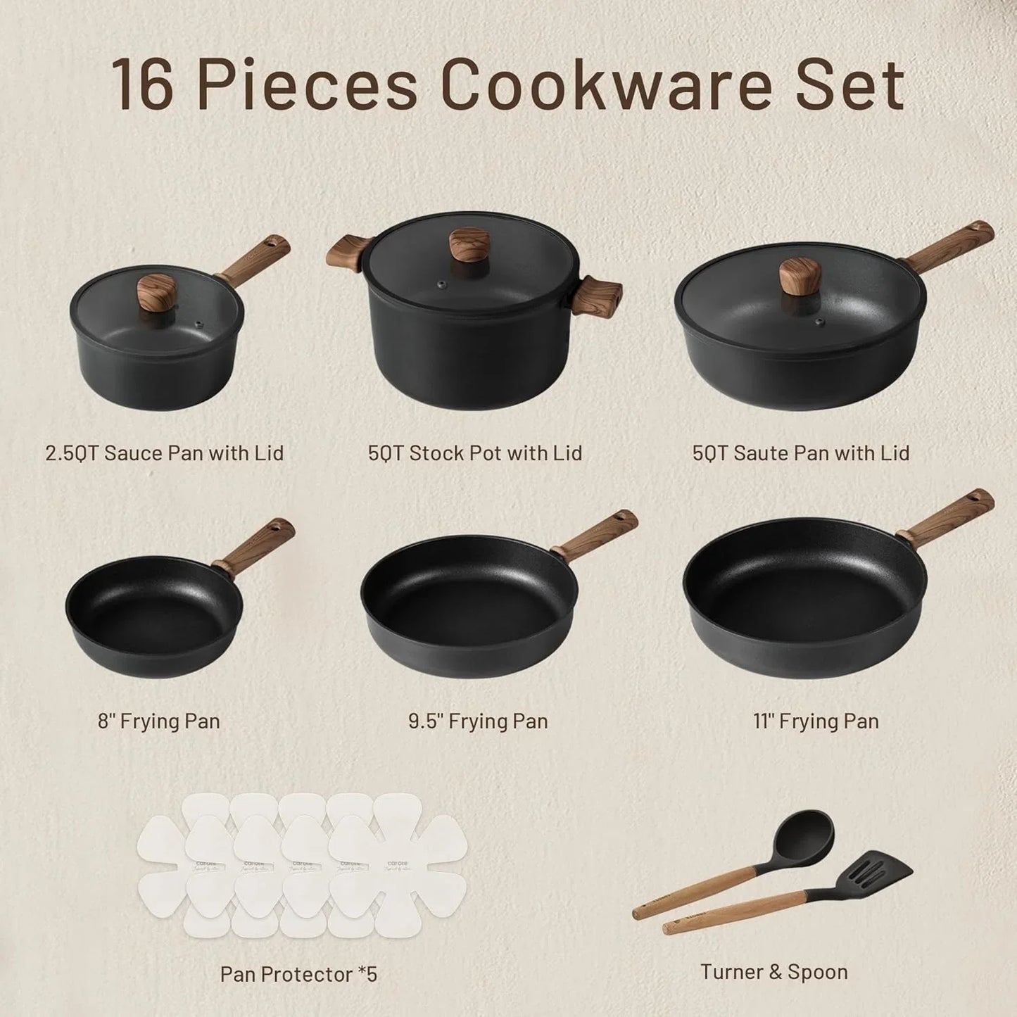 16-Piece Titanium Nonstick Cookware Set for Induction
