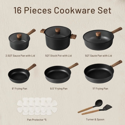 16-Piece Titanium Nonstick Cookware Set for Induction