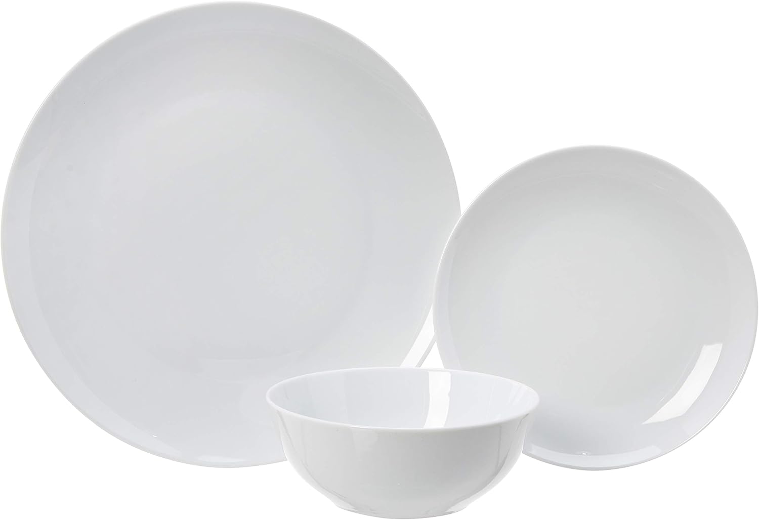 Table set for six using white porcelain dinner plates, salad plates and bowls.