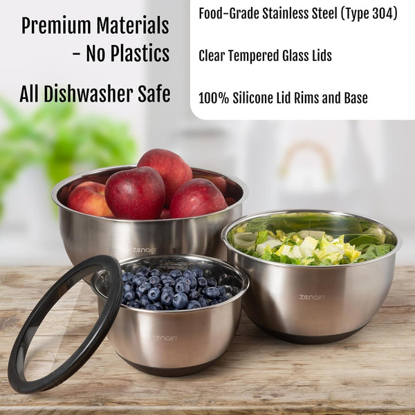 Stainless Steel Mixing Bowls with Glass Lids, Premium 3-Pc Plastic-Free Set5