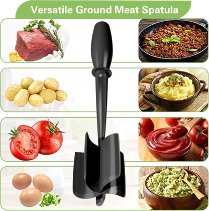 Meat Chopper, 5 Curve Blades Ground Beef Smasher, Heat Resistant Hamburger Smasher Tool, Nylon Potato Masher Utensil, Ground Meat Chopper, Meat Separator Tool for Hamburger, Non Stick Mix Chopper3