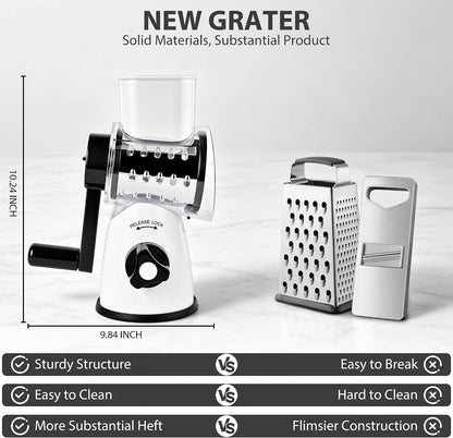 Rotary Cheese Grater, Cheese Shredder with 3 Interchangeable Blades3