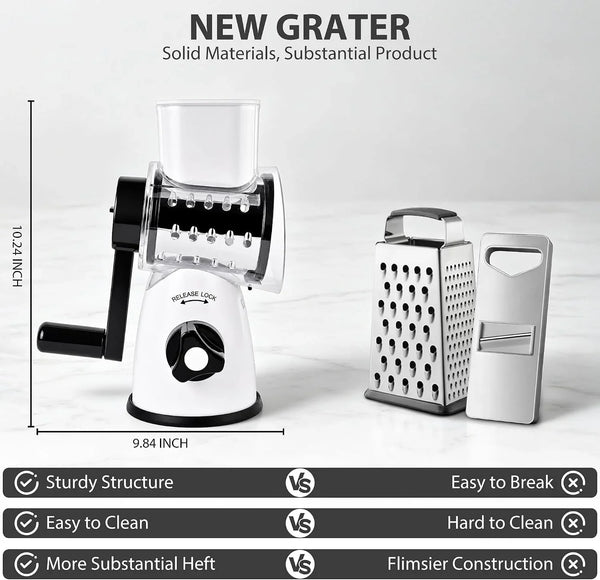 Rotary Cheese Grater, Cheese Shredder with 3 Interchangeable Blades3