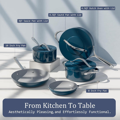 Premium Ceramic Sauté Pan with Lid, 4.5 QT Nonstick Deep Pan | for Healthy Everyday Cooking, PFAS & PTFE Free, Induction Compatible, Oven Safe up to 500°F, Stay-Cool Handle, Navy Blue6
