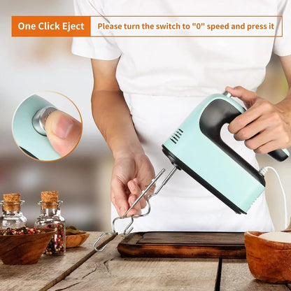 9-Speed Digital Hand Mixer Electric, 400W Powerful DC Motor, Hand Mixer Electric Handheld with Snap-On Storage Case, 5 Stainless Steel Accessories, Beaters, Dough Hooks, Whisk(Ice Blue/Black)6