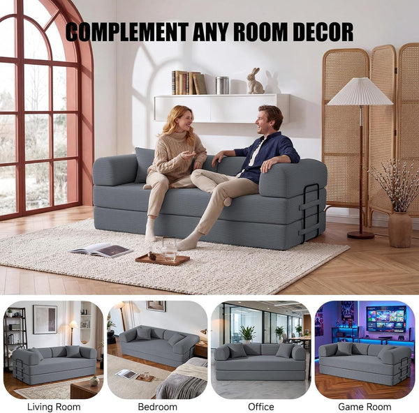 79" Boneless Couch for Living Room,Convertible Futon Sleeper Sofa Bed8