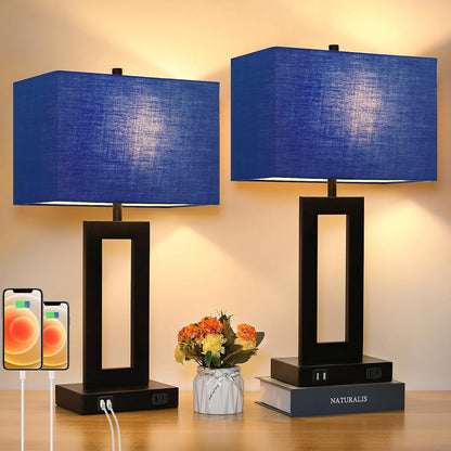 22" Modern Touch Control Table Lamp Set of 2 with 2 USB Ports1