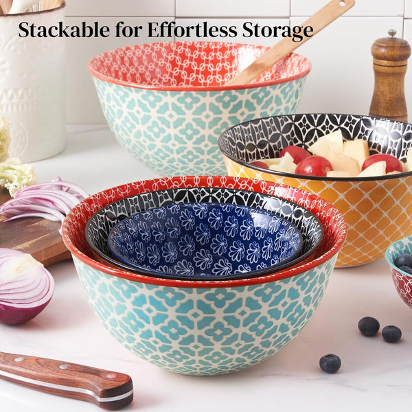 Mixing Bowls, Ceramic Mixing Bowls for Kitchen, Colorful Vibrant Nesting Bowls for Cooking, Baking, Prepping, Serving, Salad, Housewarming Gift, Microwave Dishwasher Safe, 3.7/2/1 Qt, Set of 35