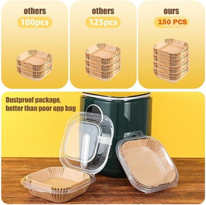 7.5 Inch Air Fryer Parchment Paper Liners Square,150 Pcs Non-Stick &Oil-Proof Air Fryer Liners Disposable for 2-5 QT Frying,Baking,Roast5