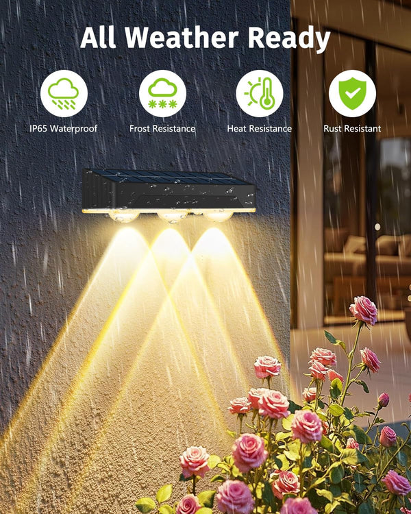 Solar Fence Lights Outdoor 8 Pack Waterproof Upgraded Brightness 3 LED Lens Solor Deck Lights Warm Cool Natural White RGB 10 Color outside Solar Powered Wall Light for Backyard Garden Patio Step Rail4