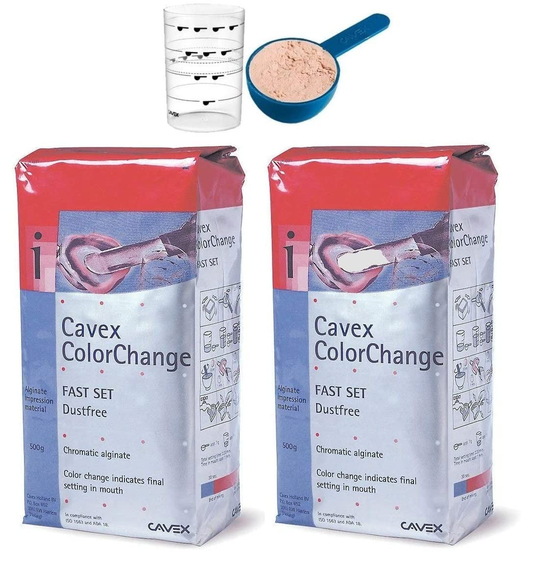 cavex-colorchange-alginate-molding-powder-fast-set-500g-pack-of-2-with-cavex-scoop-measuring-cup