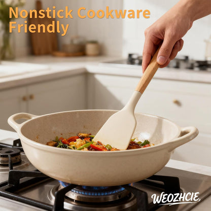 Silicone Cooking Utensil Set,12 PCS Cooking Cookware Kitchen Utensils Set for Cooking, Nonstick 446°F Heat-Resistant Cookware Kitchen Tools of Spoon,Brush,Whisk,Spatula,Turner Tongs (Khaki)3