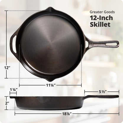 12" Cast Iron Skillet, Smooth Surface, Nonstick-Like Release | Polished & Precision-Milled, 100% Organic Flaxseed Oil, No Synthetic Coating, Oven, Grill, Induction Ready, Pre-Seasoned9