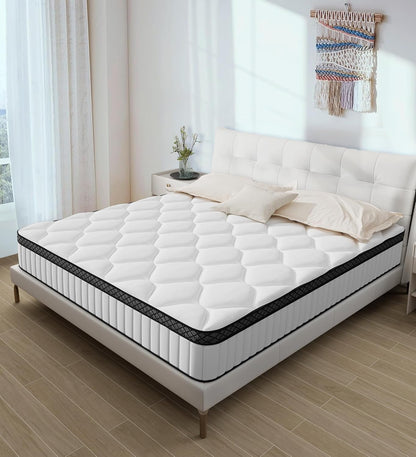 Queen Mattress 12 Inch, Bed in a Box Hybrid with Gel Memory Foam & Pocket Springs, Medium Firm, Pressure Relief, Motion Isolation, Edge Support, Fiberglass Free, Certipur, White3