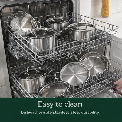 Stainless Steel Pots and Pans Set, Induction Compatible, 12 Pc | 12-Pc  Stainless Steel Cookware Set with Saucepans, Sauté Pan, Stockpot, & Skillets, Oven Safe to 500°F, MCPS-12N2