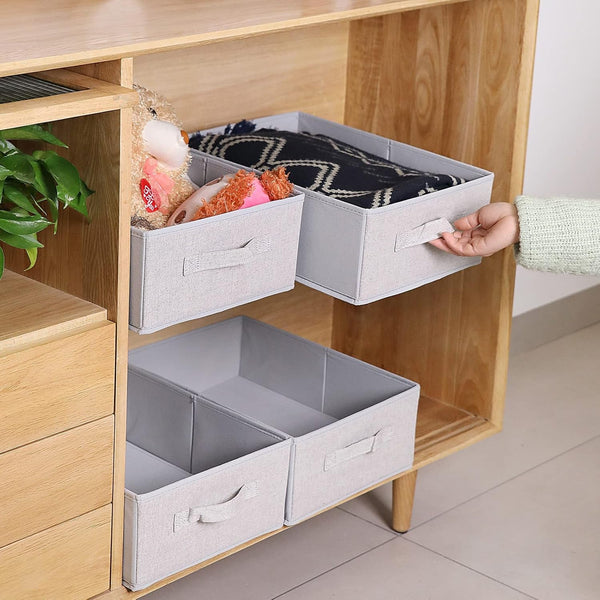 Clothings Collapsible Storage Bins, Foldable Drawer Organizers Closet Storage Baskets Cube Storage Bin for Bedroom Living Room (4 Pack, Grey, 15.4X11.4X5.5Inch)8