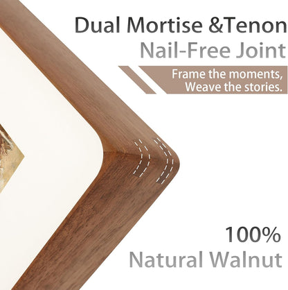 Square 8X8 Picture Frame with Mat for 4X4/6X6, Natural Walnut Wood Handcrafted Rounded Corner with Real Glass, Vertical or Horizontal Display Photo Gallery Wall & Tabletop Frame4
