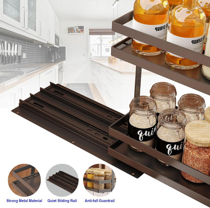 2 Pack Pull Out Spice Rack Organizer for Cabinet, 2 Tier Metal Slide Out Seasoning Organizer and Storage Heavy Duty Vertical Spice Rack Shelf Pullout for Kitchen Cabinets No Drilling (Black)4