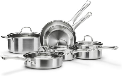 Stainless Steel Cookware Set,Tir-Ply Pots and Pans Set,10 Pcs Stainless Steel Induction Kitchen Cookware Sets,Pfoa Free, Frying Pans, Butter Warmer,Saute Pan & Stock Pot,Compatible with All Cooktops1