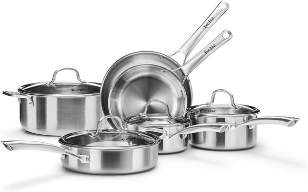 Stainless Steel Cookware Set,Tir-Ply Pots and Pans Set,10 Pcs Stainless Steel Induction Kitchen Cookware Sets,Pfoa Free, Frying Pans, Butter Warmer,Saute Pan & Stock Pot,Compatible with All Cooktops1
