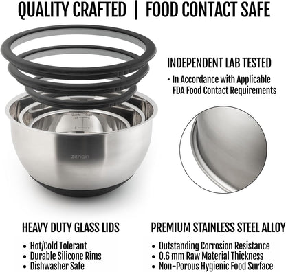 Stainless Steel Mixing Bowls with Glass Lids, Premium 3-Pc Plastic-Free Set3