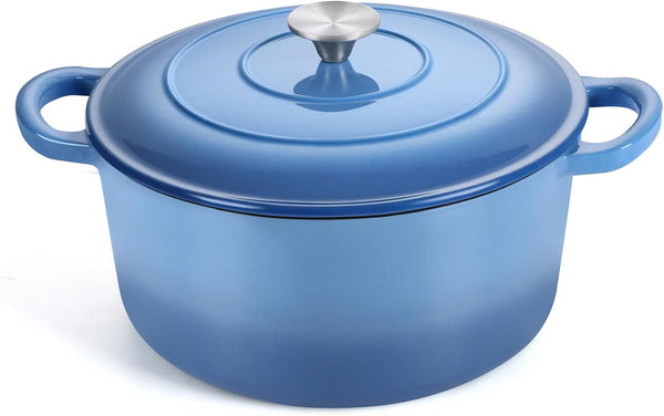 6QT Dutch Oven with Lid, Enameled Nonstick Cast Iron Dutch Oven | Cooking Pot for Stewing Baking Braising, Various Stoves & Oven Safe, Toxic Free & Solid, Dual Handles & Easy Cleanup - Blue1