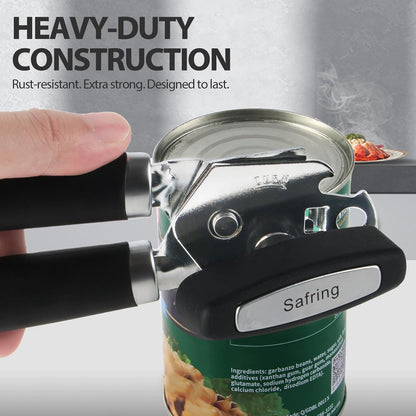 Can Opener Manual, Heavy Duty Handheld Strong Can Opener with Soft Touch Handle, Sharp Blade Smooth Edge, Can Openers with Multifunctional Bottle Opener, Black6