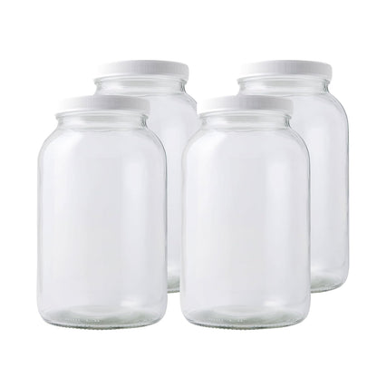 4-Pack 1 Gallon Glass Jar with Lid | Wide Mouth Food Storage Canisters | Heavy-Duty Glass Jars with Airtight Lid for Kombucha, Pickling, Canning, Fermentation, Cider, Wine and Bulk Pantry Storage1