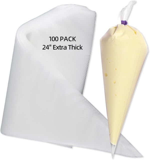 24 Inch Disposable Large Piping Bags,100 PACK Extra Large Thick Pastry Bags | with 6 Bag Ties, Thickened Icing Bags,Cake Decorating Bags,Frosting Bags for Cake Decorating Cream Frosting1