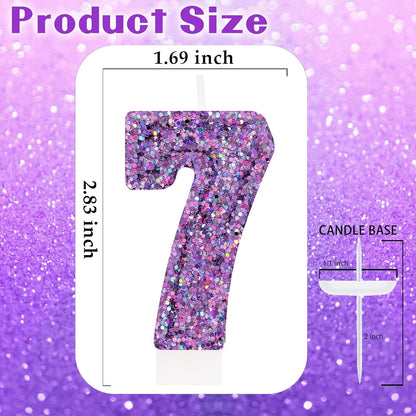 Deep Purple Glitter Number 7 Candle, Purple Birthday Decorations2