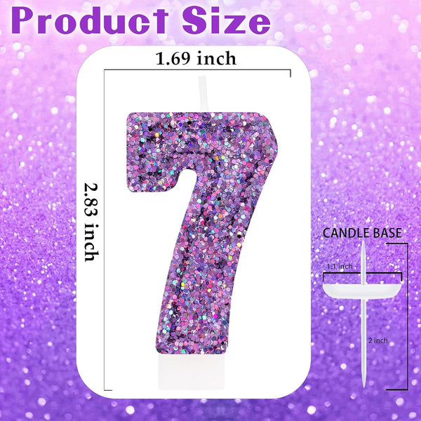 Deep Purple Glitter Number 7 Candle, Purple Birthday Decorations2