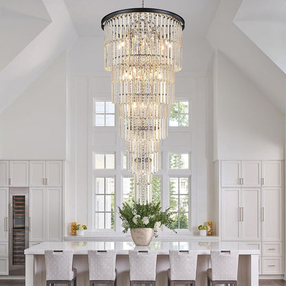 Large Black Chandelier Light Fixtures - 37 Lights, Modern Crystal Chandeliers for Hotel, Lobby, Foyer, Entrance Hall, Staircase7