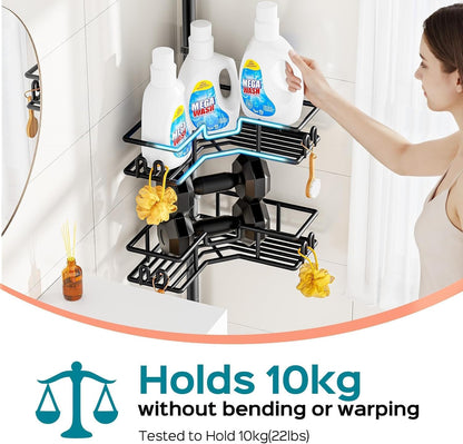 Shower Caddy Tension Pole: 4-Tier Adjustable Corner Organizer Black5
