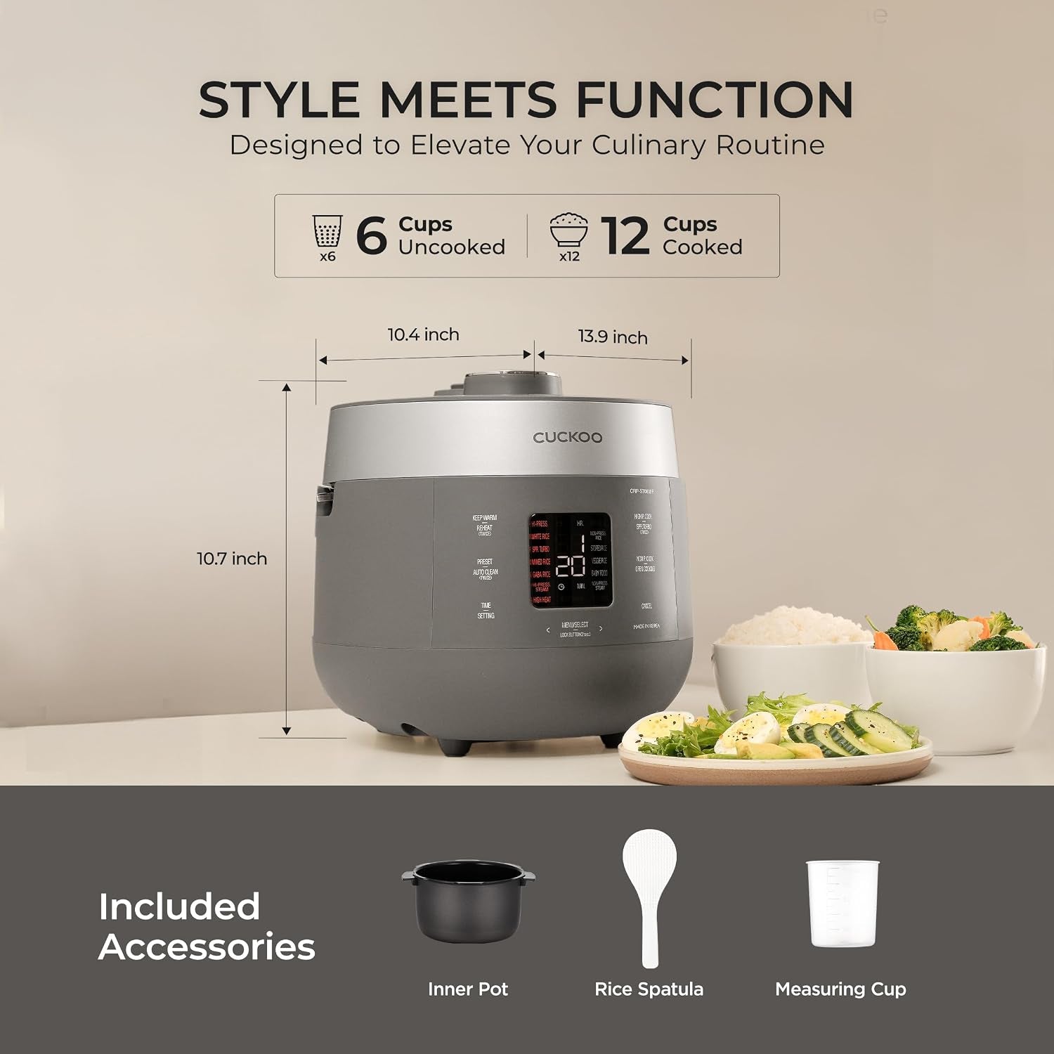 cuckoo-twin-pressure-rice-cooker-12-cup-cooked-gray-crp-st0609fg-6-cup-uncooked-capacity-nonstick-inner-pot-14-cooking-modes-super-turbo-rice-in-14-21-minutes-auto-clean-made-in-korea