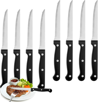 Steak Knives Set of 8, Sharp Triple Rivet Steak Knife Sets, High-Carbon Stainless Steel Serrated Blades, Ergonomic Handles Serrated Steak Knives, Dinner Knife for Kitchen Restaurant, Dishwasher Safe1