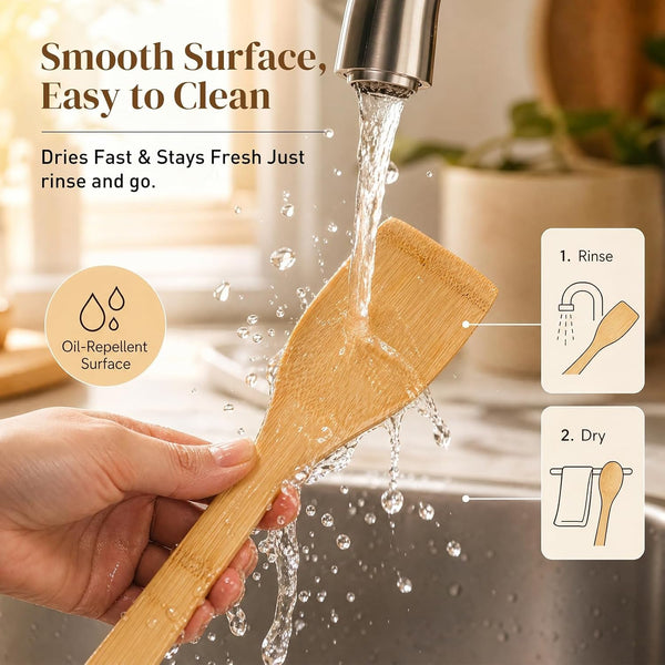 7-Piece Bamboo Kitchen Utensils Set, Wooden Spoons & Spatulas for Nonstick Cookware, Lightweight Heat-Resistant Cooking Tools with Comfortable Grip, Kitchen Gift Set6